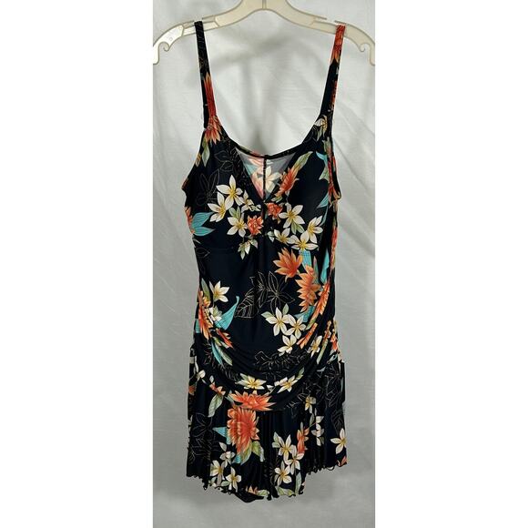 Always For Me Floral Skirted Swimsuit 20W Tropical Black One-Piece - Picture 1 of 7